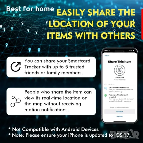 Карта за проследяване на портфейл, тънка Bluetooth тракерка, работи с Apple Find My (само за iOS), снимка 7 - Друга електроника - 55858956