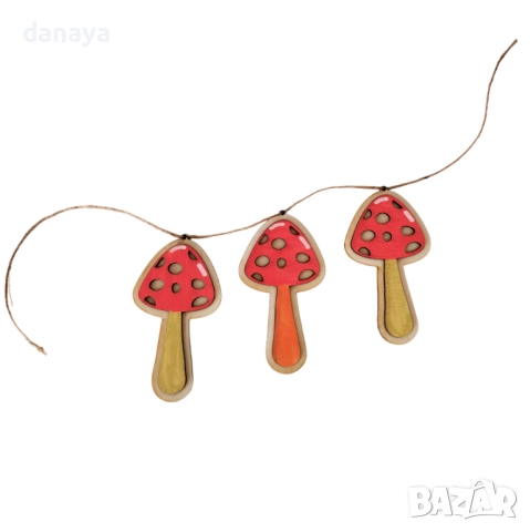 6096 Декоративни дървени гъбки на връзка, гирлянда за украса, снимка 5 - Декорация за дома - 51794108