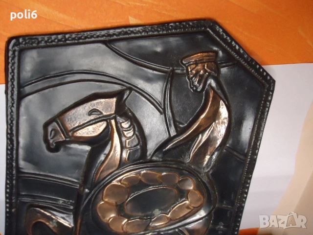 стара медна картина с конник, снимка 2 - Антикварни и старинни предмети - 52564205