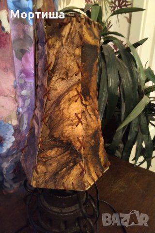 Антикварна нощна лампа чугун естествена кожа , снимка 3 - Антикварни и старинни предмети - 29684514