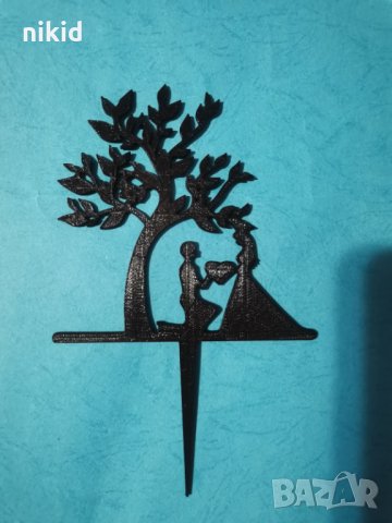 Двойка по дърво със сърце черен пластмасов топер за торта сватба годеж , снимка 2 - Други - 29895298