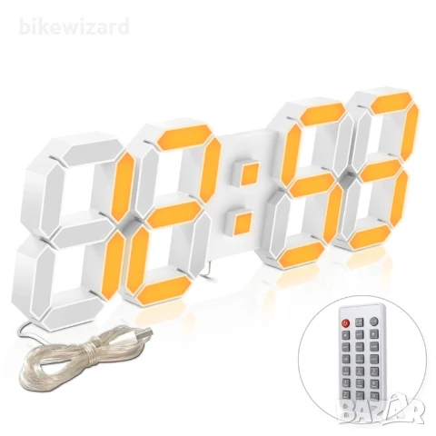 Deeyaple LED стенен часовник, дигитален будилник, 3D часовник, димируем, снимка 1