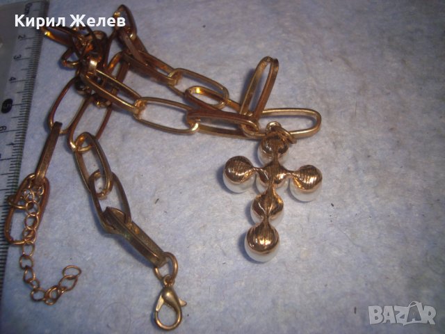 ЗЛАТИСТО ФЕШЪН АРТ КРЪСТЧЕ ПЕРЛЕН ТИП с ВИНТИДЖ ВЕРИЖКА 7329, снимка 5 - Колиета, медальони, синджири - 36982951