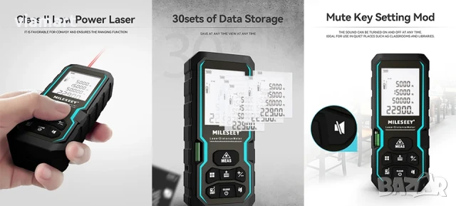 Лазерна ролетка MILESEEY S6 – до 40 м, LCD дисплей, площ, обем и косвени разстояния, снимка 3 - Измервателни инструменти - 50751987