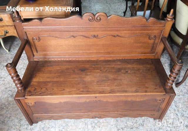 Антикварна дъбова пейка с ракла, снимка 2 - Антикварни и старинни предмети - 54078134