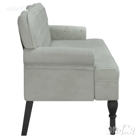 vidaXL Пейка с облегалка, светло сива, 119,5x64,5x75 см, кадифе, снимка 4 - Дивани и мека мебел - 56147416