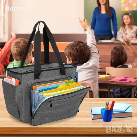CURMIO Работна чанта за учител с джоб-органайзер за файлове тип акордеон, лаптоп, сива, снимка 7 - Чанти - 50284451