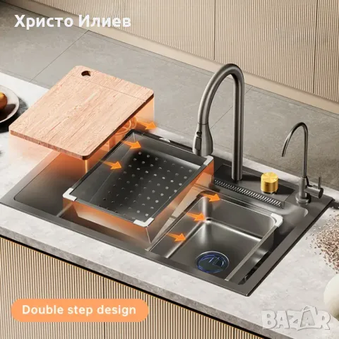 Модерна Кухненска мивка със смесител и много аксесоари 80см х 45см Мултифункционална Луксозна, снимка 6 - Мивки - 50289505