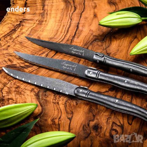 Комплект 6 ножa за стекове с дървена поставка Laguiole Style de Vie Premium Black Stonewash, снимка 4 - Прибори за хранене, готвене и сервиране - 42176823