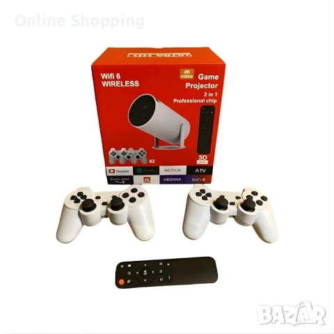 Интелигентен видео проектор 4K с два геймпада, дистанционно управление, Android TV 11 и WiFi 6, снимка 6 - Други игри и конзоли - 53366124