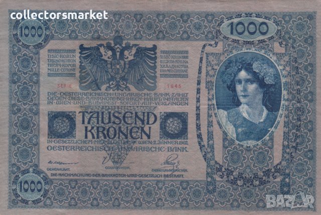 1000 крони 1902, Австро-Унгария, снимка 2 - Нумизматика и бонистика - 38972617