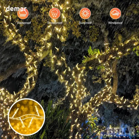 THKFUL Външни коледни феерични светлини, 50M Crystal 300LED, водоустойчиви, дистанционно с 8 режима, снимка 6 - Лед осветление - 47866811