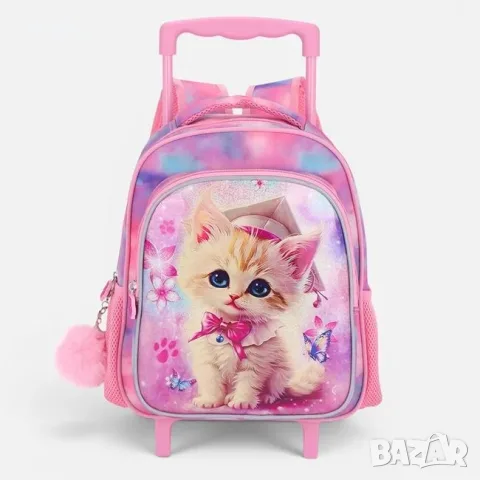 Ученическа раница с колелца за момиче розово tie dye_1264912, снимка 3 - Раници - 55704515