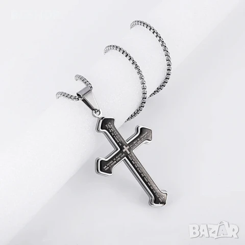 Кръст колие с надписи - Black, снимка 2 - Колиета, медальони, синджири - 51242610