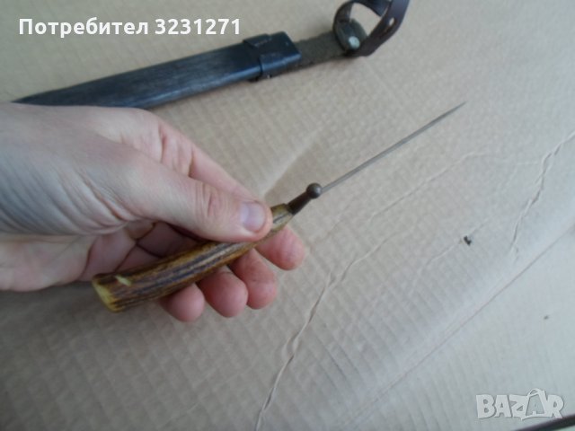 Рядък старинен,винтидж нож,щик.кортик,рогова дръжка,с кания, снимка 6 - Ножове - 34914630
