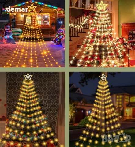 shsyue Коледна украса за елха Водопадни светлини, 3,5 метра, 350 светодиода, 8 режима, топло бяло, снимка 4 - Декорация за дома - 52107045