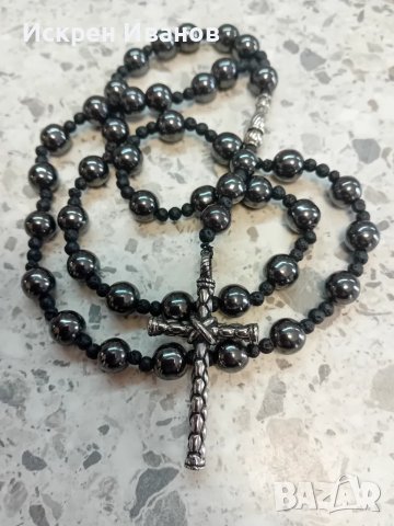 Разпятие, Кулие, Мъжки Гердан Хематит/Лазурит и Вулканичен Камък