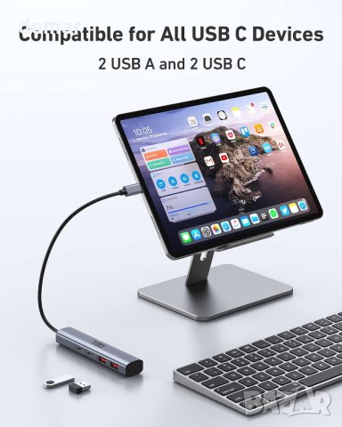 10Gbps USB C хъб, USB C към USB C/A, 4 порта (НЕ поддържа зареждане и монитор), снимка 4 - Кабели и адаптери - 42136562