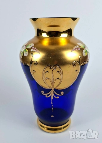 Елегантна синя ваза Бохемия, снимка 3 - Вази - 53142864