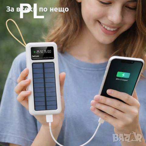 Соларна батерия с LED диспей 10 000 mAh – Power Bank KLGO KP-97 с 4 вградени кабела Код P2007, снимка 6 - Външни батерии - 53936345