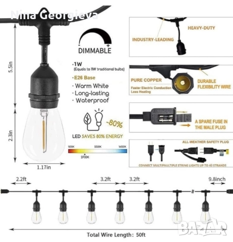 Водоустойчив гирлянд за външно осветление с 10 броя LED крушки , снимка 6 - Външни лампи - 52483526