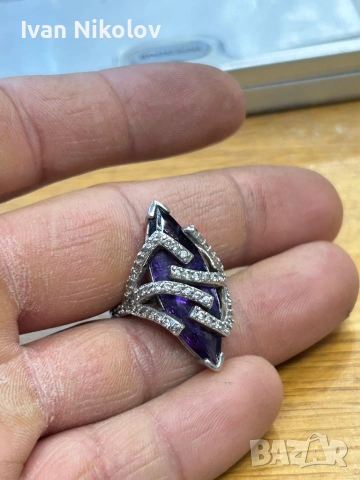 Невероятен голям сребърен пръстен с аметист, снимка 6 - Пръстени - 52905713