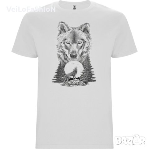 Нова детска тениска с Вълк - Пълнолуние в бял цвят