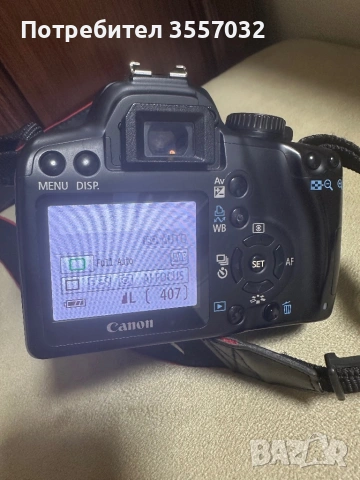 Фотоапарат Canon eos 1000D + обектив 35-80 мм + 3 батерии, снимка 9 - Фотоапарати - 53215321