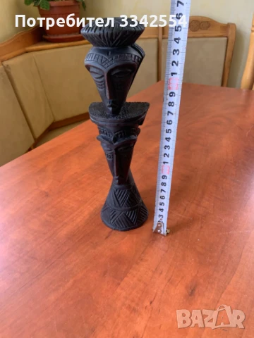 СВЕЩНИК ДЪРВОРЕЗБА ФИГУРА ТРИ ГЛАВИ УНИКАТ, снимка 2 - Статуетки - 50629429