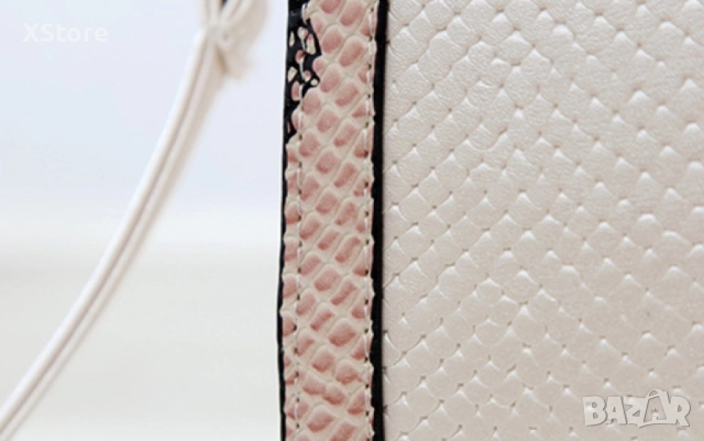 Дамска чанта с декорация от бяла змийска кожа, снимка 12 - Чанти - 52585297