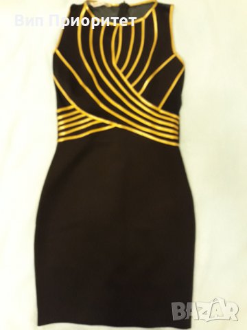 Бутикова рокля FERVENTE , черна с плътни и прозрачни сегменти /отстрани и на гърба/ + златни ивици, снимка 11 - Рокли - 37415384