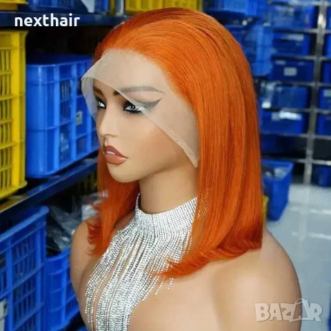 Естествена оранжева дамска перука с дантела лейс фронт 13x4, снимка 4 - Аксесоари за коса - 51857883
