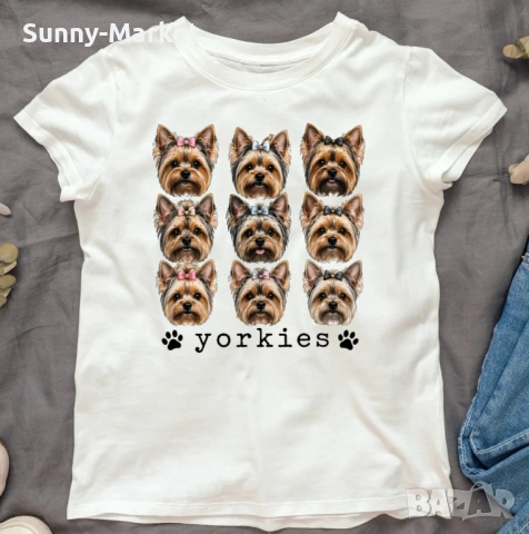Дамски тениски с Йорки , тениска с куче Йорки , Yorkie , блуза с кученце , подарък за жена фланелка , снимка 2 - Тениски - 54305976