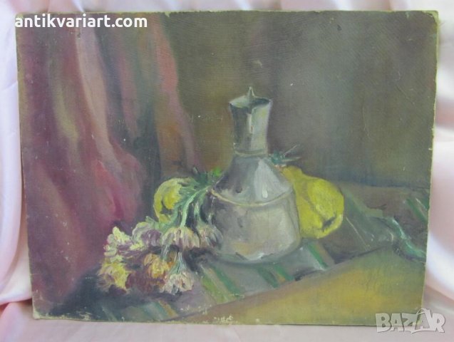 Стара Картина масло върху картон 52х39см., снимка 1