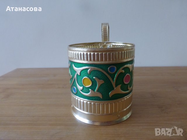 Руски подстакани 6 бр сервиз зелени с цветни кръгове, снимка 3 - Сервизи - 42784871