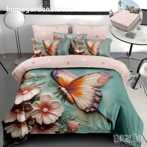 Флорален спален комплект с ластик 100% памук 200x230 / 180x200, снимка 5 - Спално бельо - 54094910