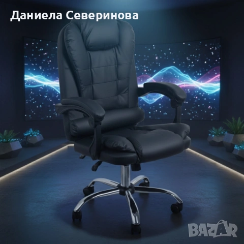 Ергономичен офис стол с лумбална опора от еко кожа в черен цвят, снимка 5 - Столове - 53975657