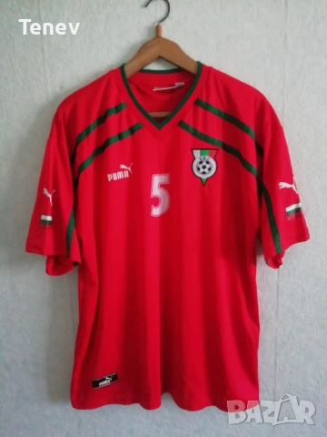 България #5 Георги Марков мачов гостуващ червен оригинален екип 2000/2001 Puma тениска фланелка