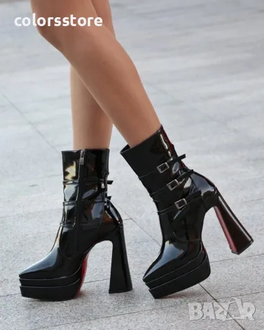 Боти на ток - черен лак - YSV3