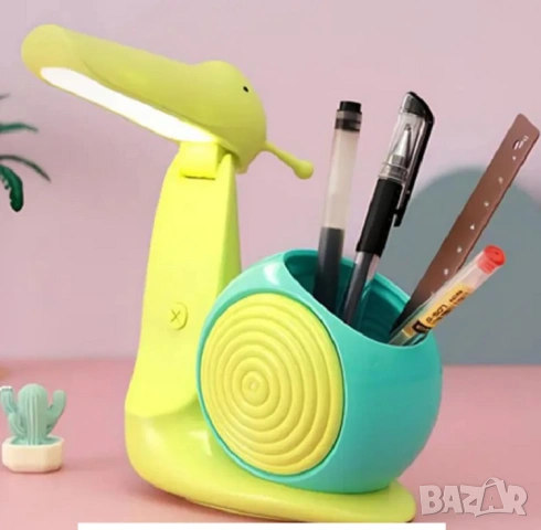 Детска LED лампа Охлювче с моливник USB настолна лампа, снимка 2 - Други - 54009215