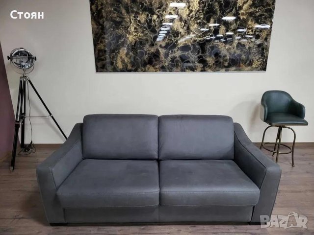 Тъмно сив диван от плат с функция сън "Myriad", снимка 5 - Дивани и мека мебел - 42514415