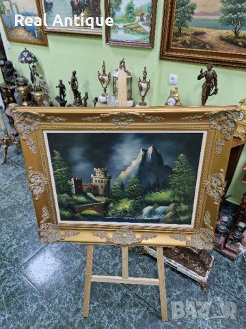 Прекрасна много красива антикварна белгийска картина масло върху платно , снимка 4 - Картини - 44253844