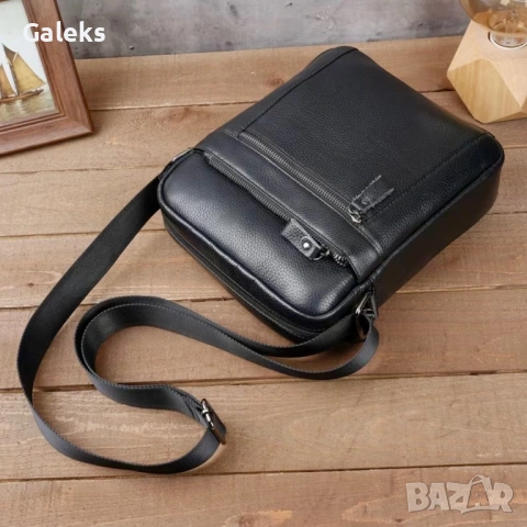 Мъжка функционална и елегантна кожена чанта Montreal /Черна естест. кожа!, снимка 4 - Чанти - 53964781