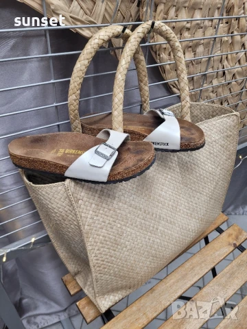 BIRKENSTOCK бели чехли- 38 номер+ КОШНИЦА за плаж , снимка 1