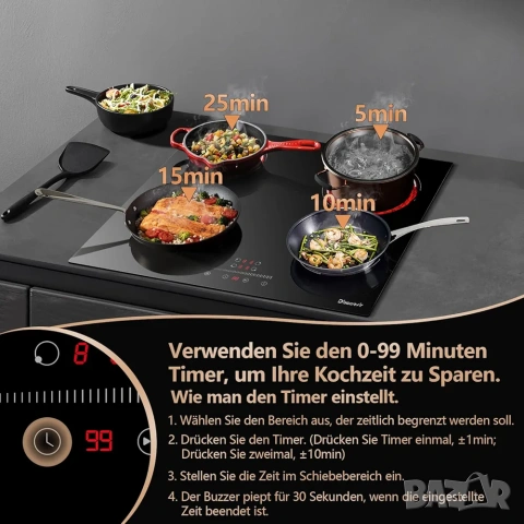 Стъклокерамичен плот за вграждане 4 зони 60см 6000W, Disaenvir, снимка 8 - Печки, фурни - 53294692