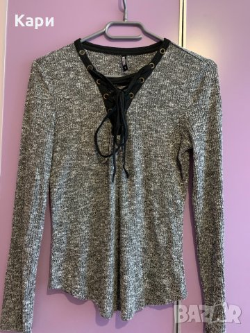 Дамска блуза с връзки на деколтето, снимка 2 - Блузи с дълъг ръкав и пуловери - 34168996