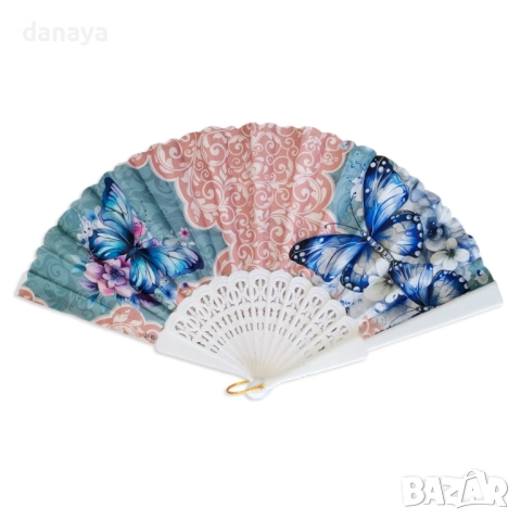 5996 Елегантно дамско ветрило за разхлаждане с принт Пеперуди, снимка 4 - Други - 51784957