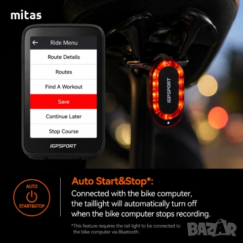 Задна SMART LED стоп светлина с радар IGPSPORT SR Mini, Bluetooth/ANT+, IPX7, снимка 12 - Аксесоари за велосипеди - 54167593