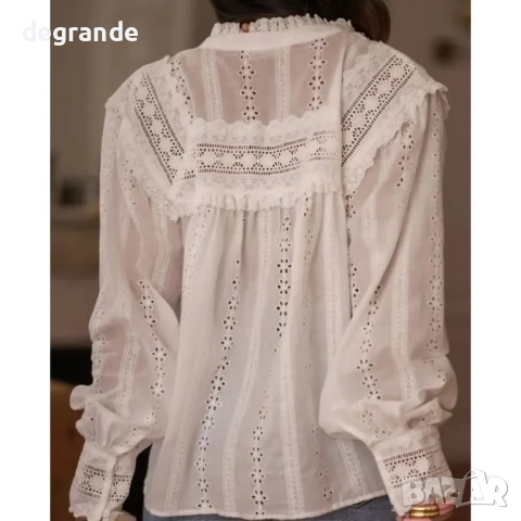 Дамска Бяла риза с английска дантела, снимка 2 - Ризи - 51557388