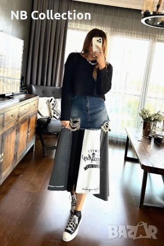 TW3 Дънкова пола атрактивен модел съчетан с плат 